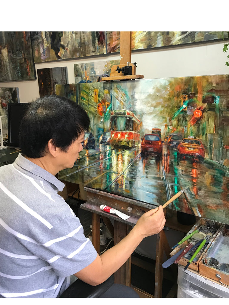 In-Person at the Kingsway-Lambton Charity Art Show & Sale is Guo Yue Dou.