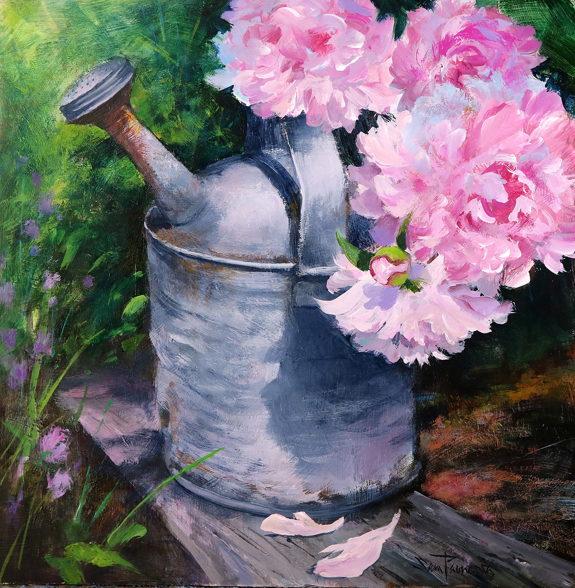 Watering Can with Peonies