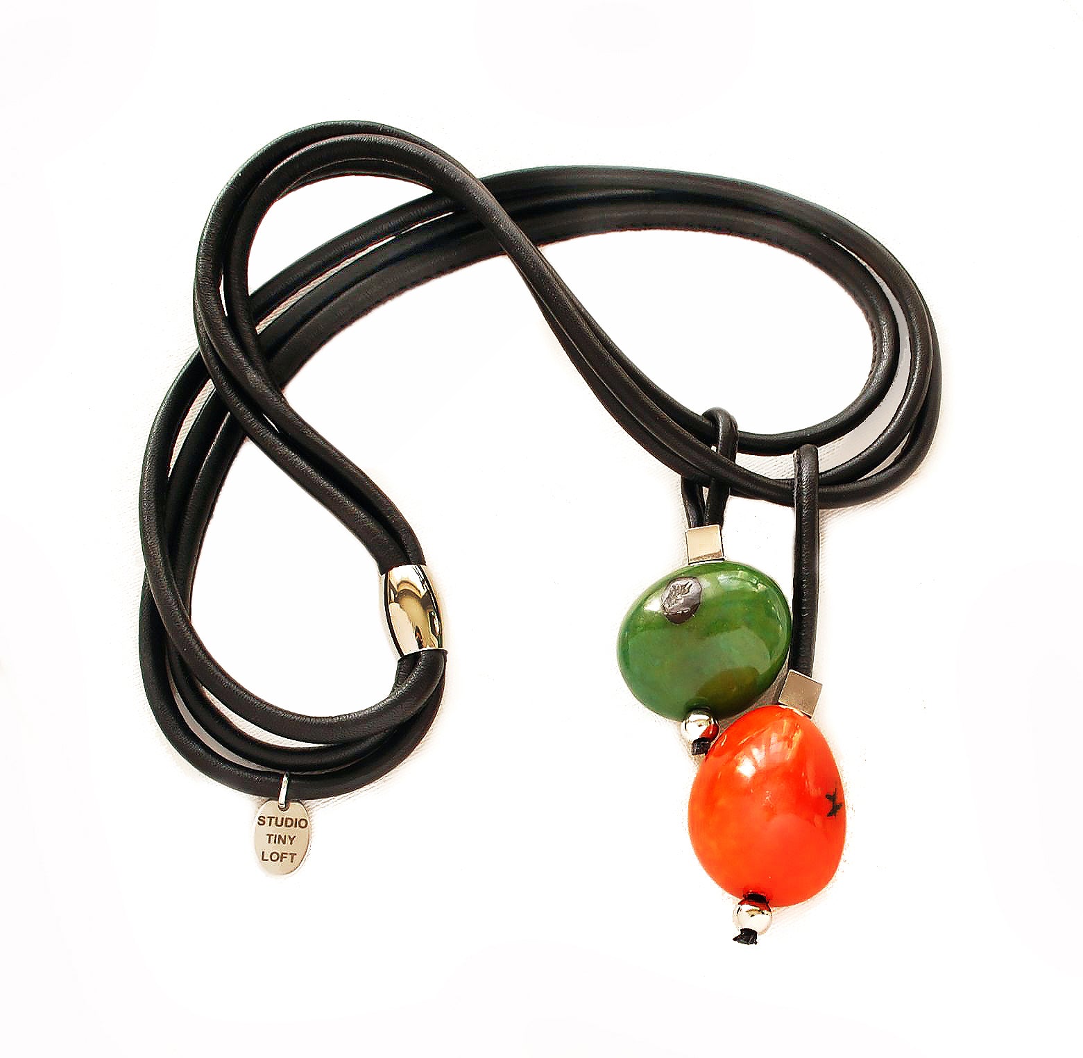 Long Necklace with Nuts (orange-green)
