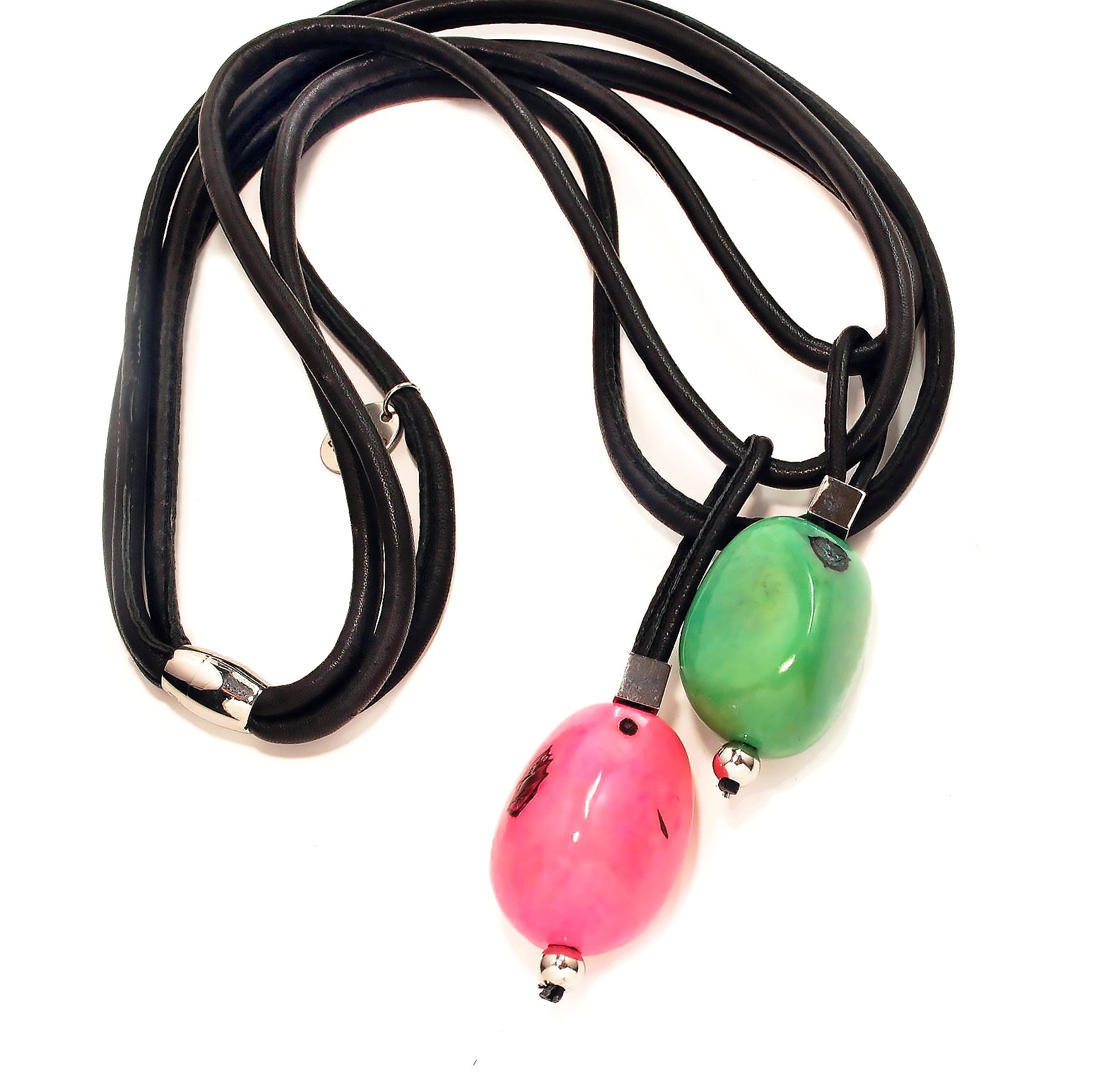 Long Necklace with Nuts (pink-green)