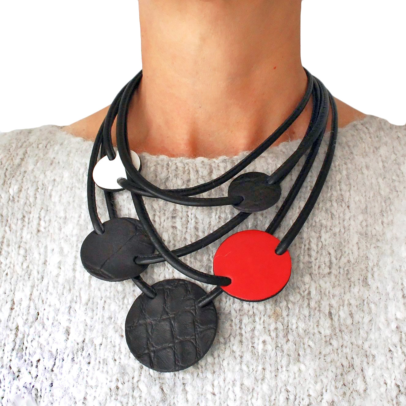 Cascading Necklace with Red Disk