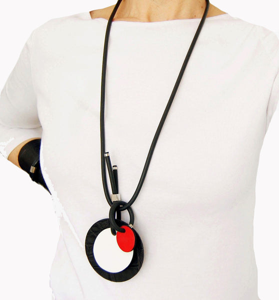Long Leather Necklace with Red Dot