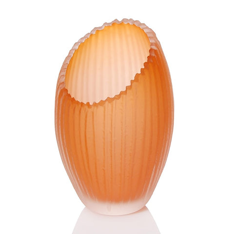 Tangerine Saw Carved Glass Peak Vase