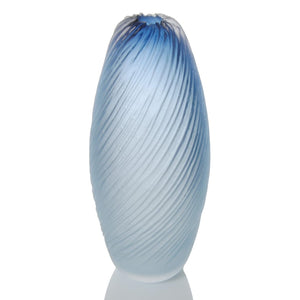 Steel Blue Saw Carved Glass Swirl Vase