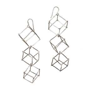 Triple Cube Earrings-Silver