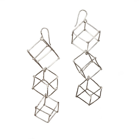 Triple Cube Earrings-Silver
