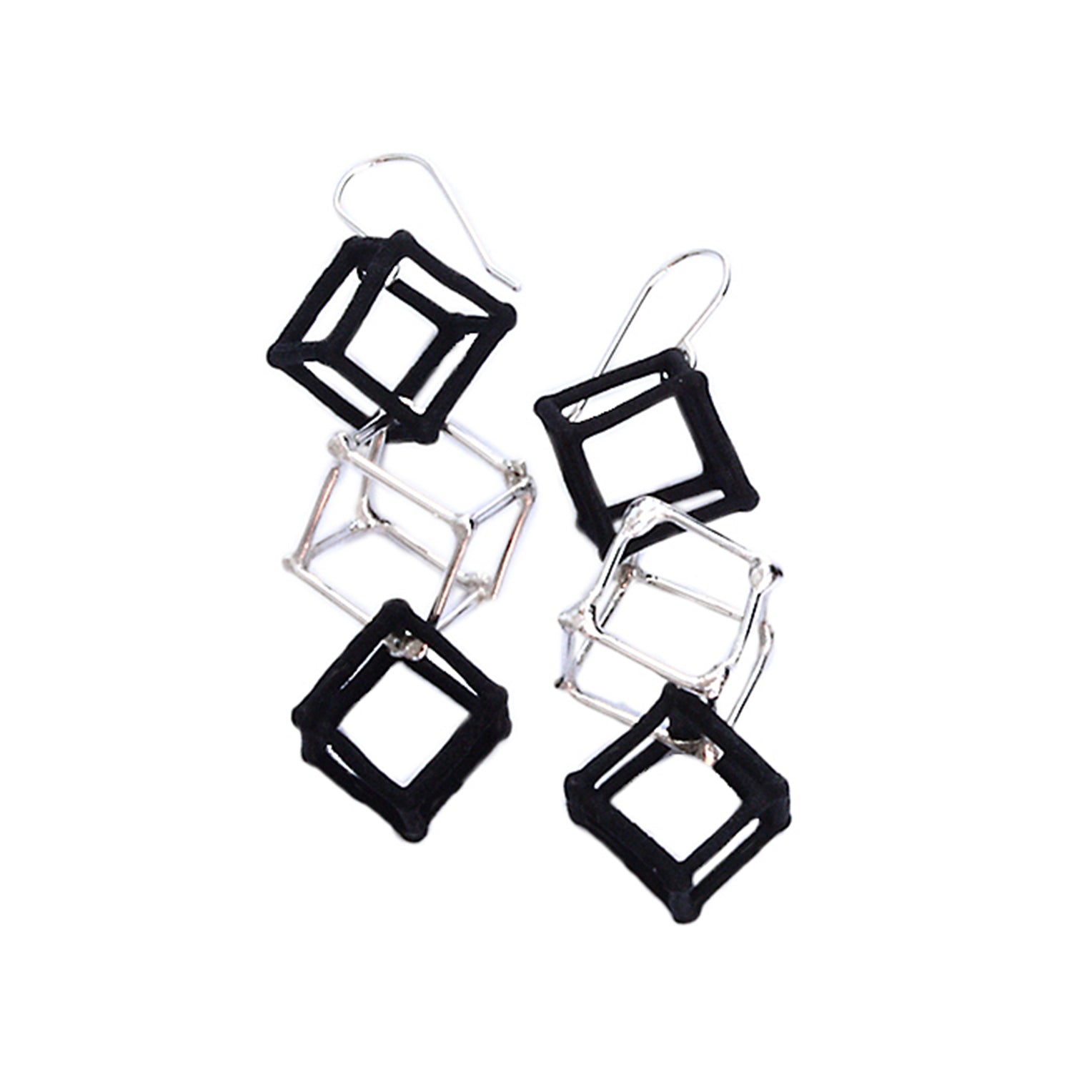 Triple Cube Earrings-Black & White