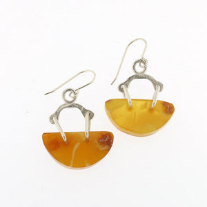 Stix & Stones Half Moon Silver and Amber Earrings