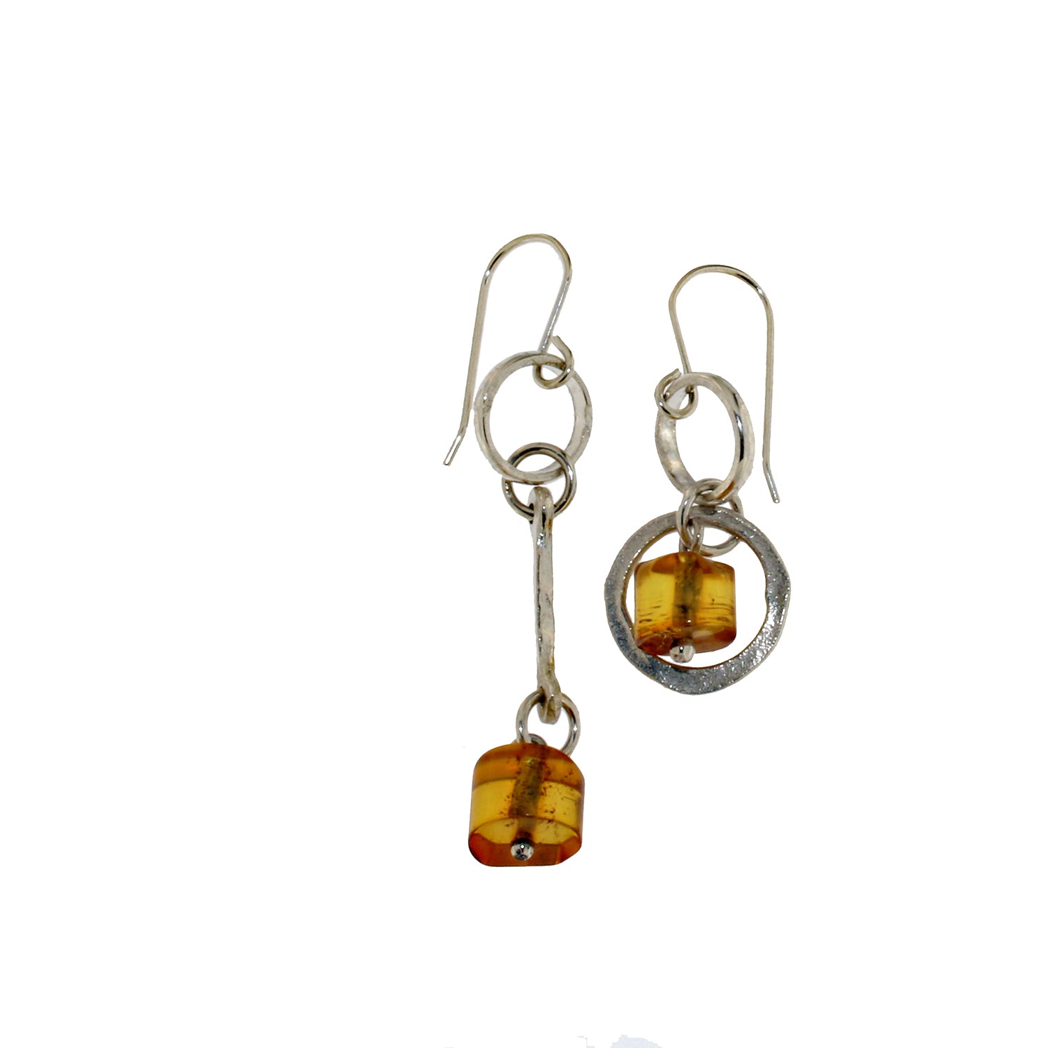 Stix & Stones Silver and Amber Mismatched Earrings